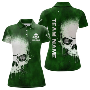 Dames Polo Shirt met Groene Doodskop - L1374