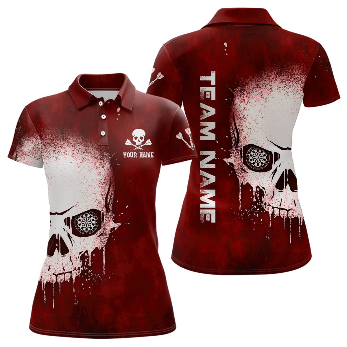 Dames Rood Skull Dart Poloshirt L1375