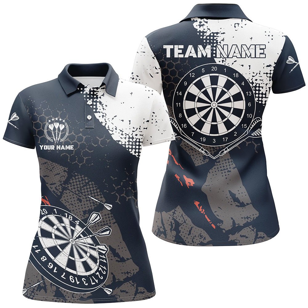 Dames Retro Darts Poloshirt in Marineblauw/Wit W767