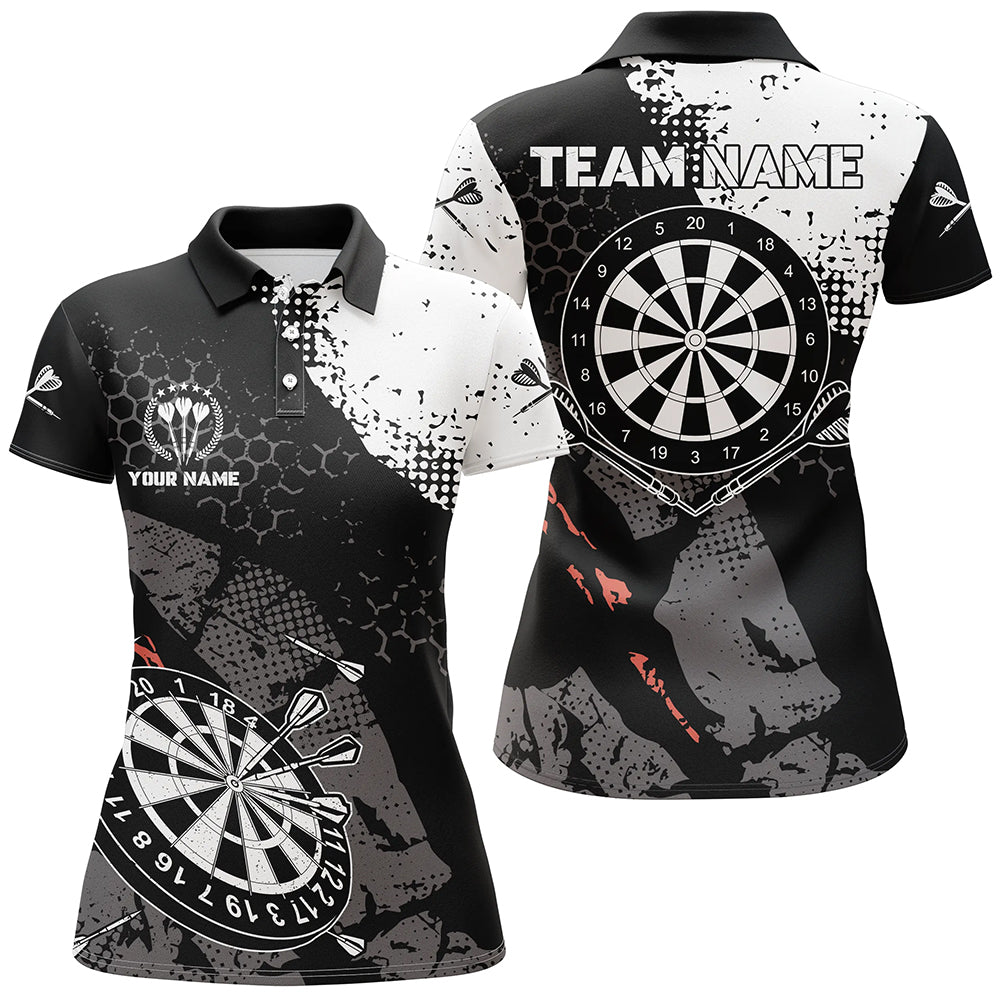 Dames Retro Darts Poloshirt met Zwart-Wit Patroon W577