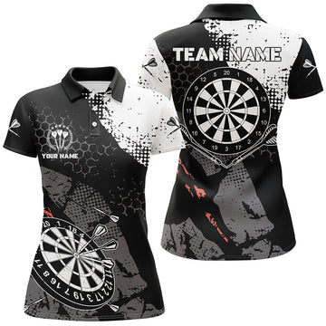 Dames Retro Darts Poloshirt met Zwart-Wit Patroon W577