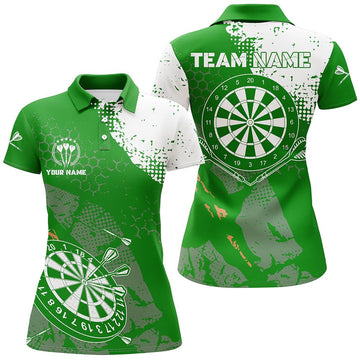 Dames Dart Polo met Retro Groen en Wit - LDT0899 Y863