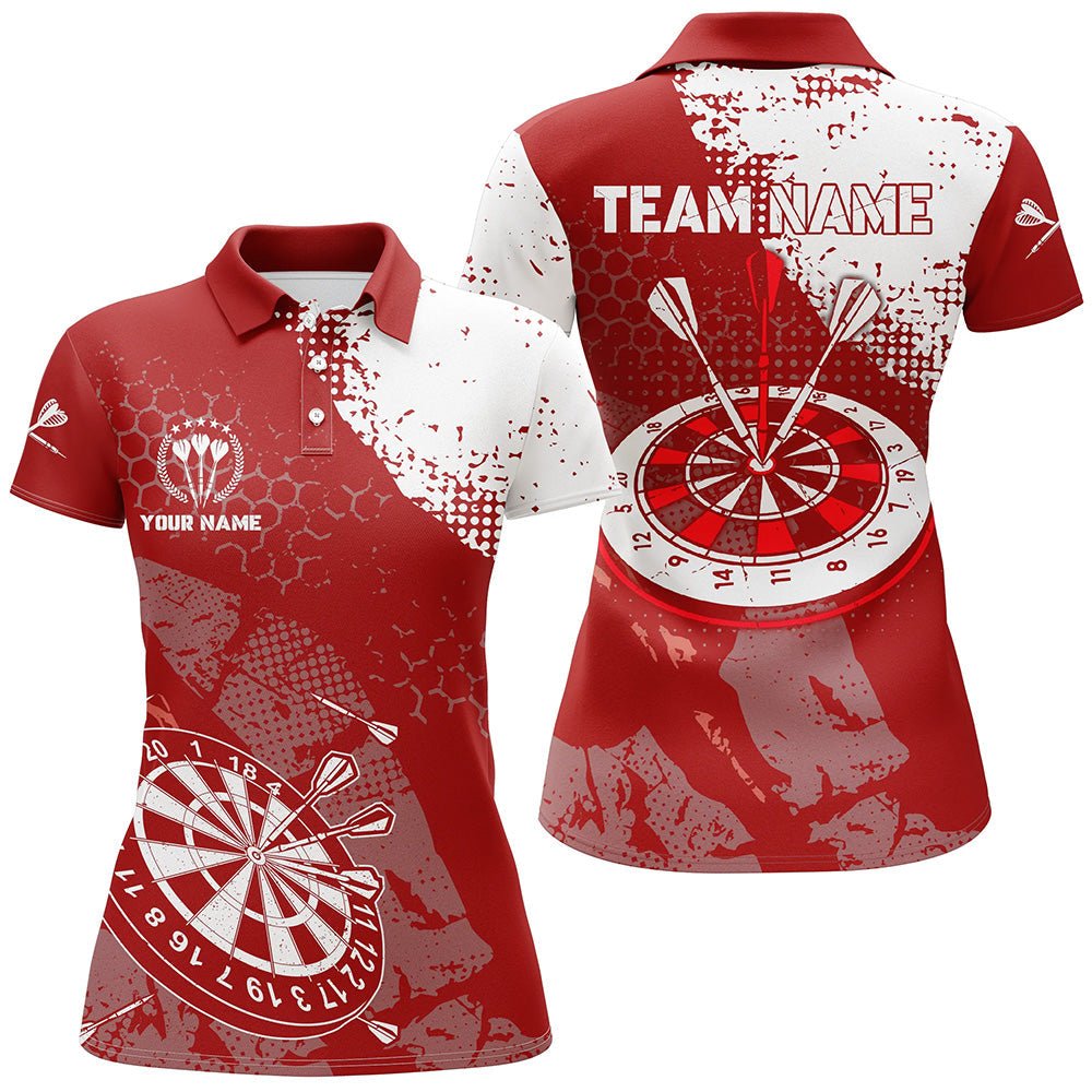 Dames Retro Rood-Witte Dart Poloshirt Z694