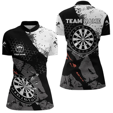Dames Retro Zwart-Wit Patroon Darts 1/4 Zip Shirt U220
