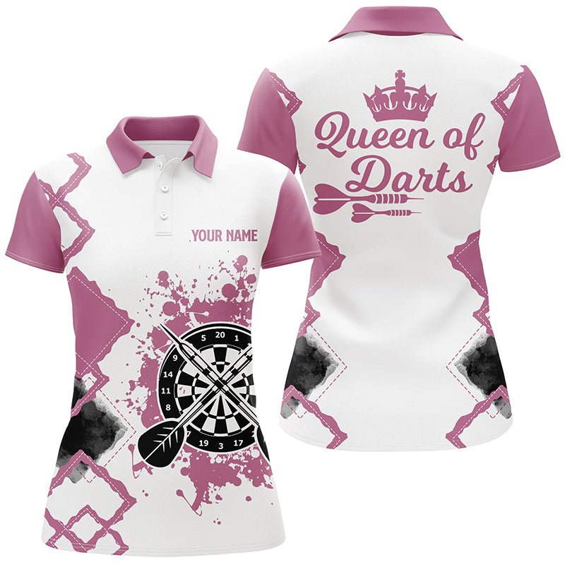 Dames Schattige Darts Poloshirt Roze Wit M673