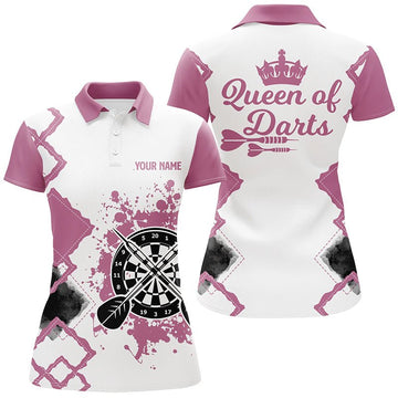 Dames Schattige Darts Poloshirt Roze Wit M673
