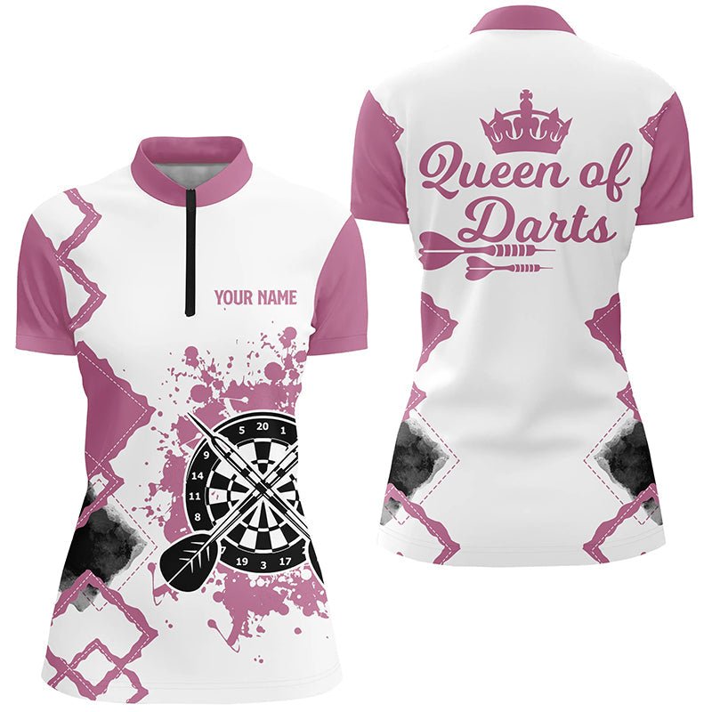 Dames Schattige Darts Kwart-Ritssluiting Shirt Roze-Wit M673