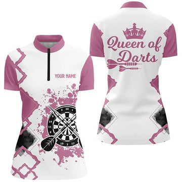 Dames Schattige Darts Kwart-Ritssluiting Shirt Roze-Wit M673