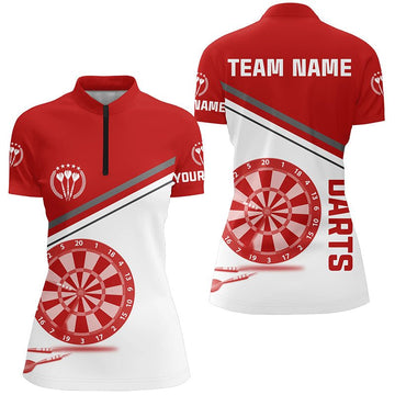 Rode en Witte Darts Quarter Zip Shirt voor Dames L1297