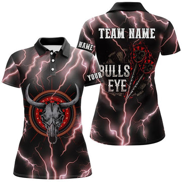 Dames Polo Shirt met Rode Bliksem Stier Skull Design N491