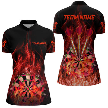 Rode Vuurvlammen Dames Poloshirt met Rits L1327