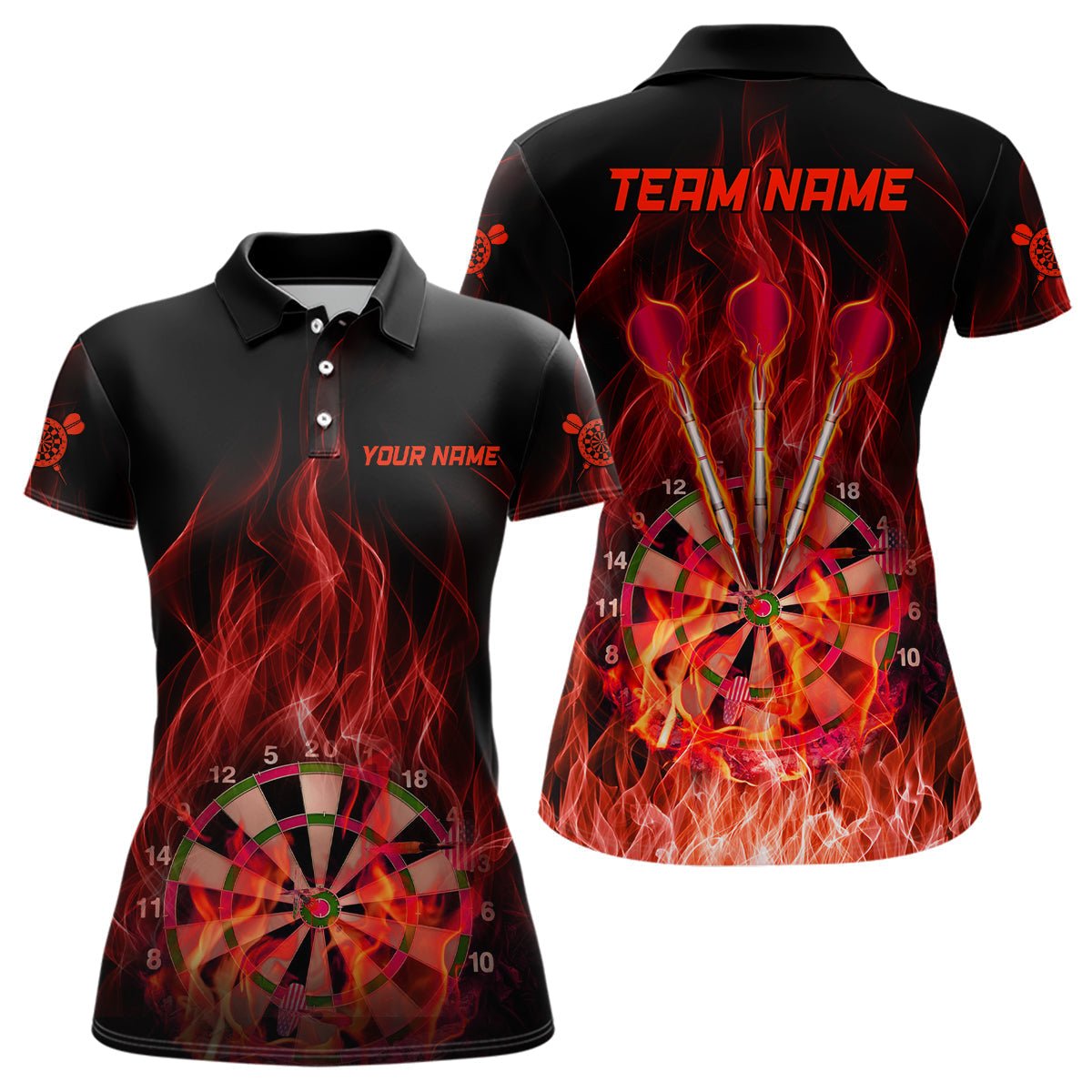 Dames Dartshirt met Vuurvlammen - Rood L1327