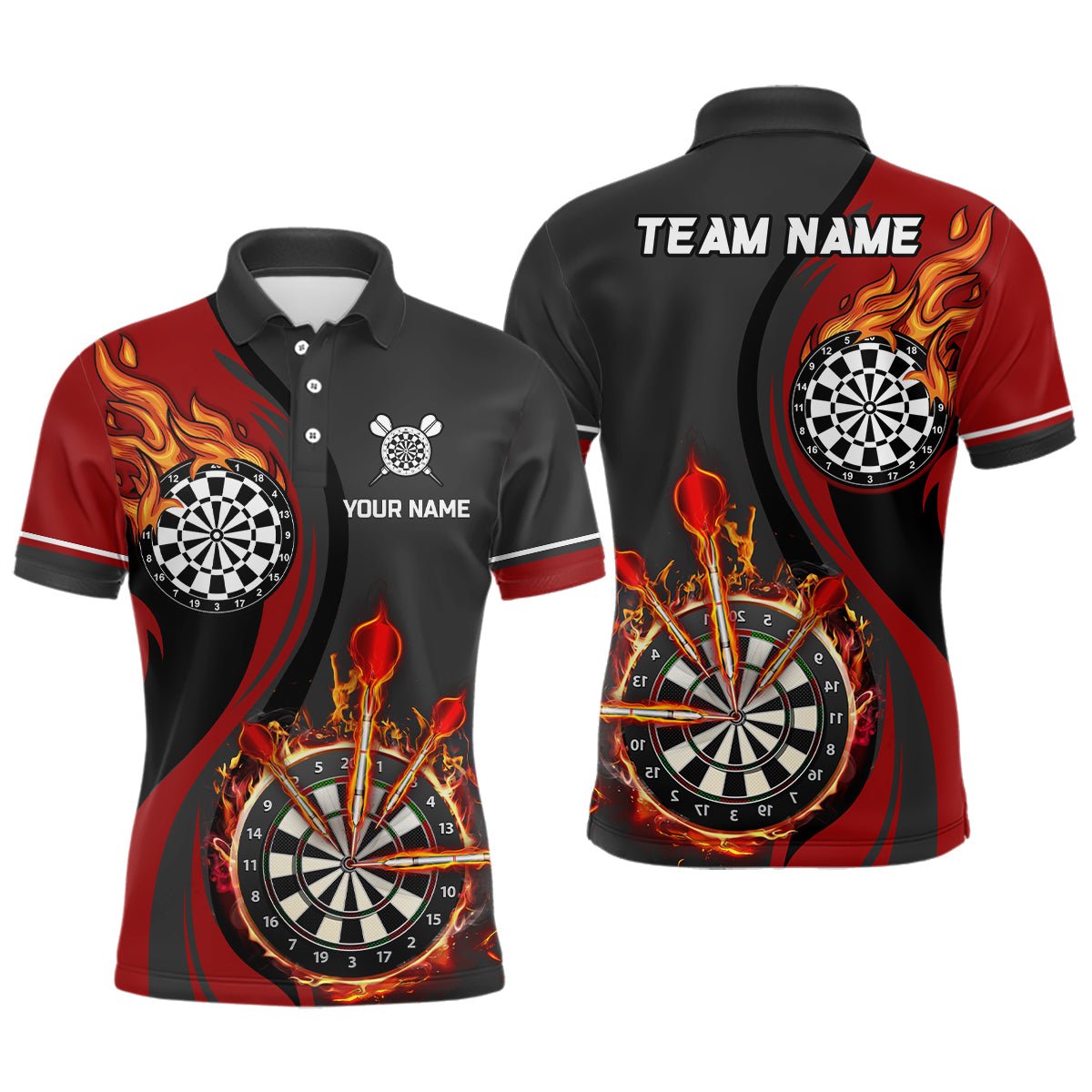 Rode Vuurvlammen Darts Poloshirt voor Mannen L1475