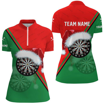 Dames Santa Dartbord Kerst Darts 1/4 Zip Shirt - Rood en Groen