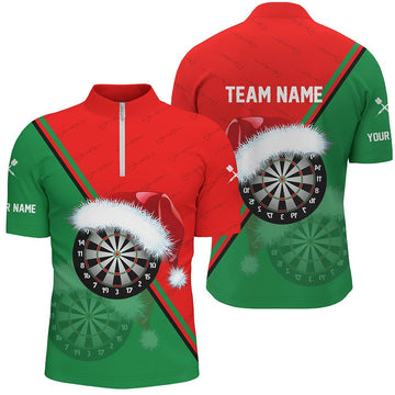 Heren Santa Dartbord Kerst Darts 1/4 Zip Shirt - Rood en Groen Y555