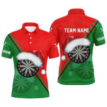 Heren Santa Darts Kerst Polo Shirt Rood en Groen Y555