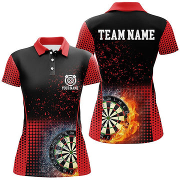 Dames Polo Shirt Vuur & Water in Rood en Zwart L1360