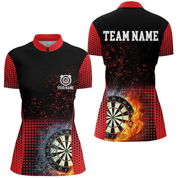 Rood Zwart Vuur & Water Dames Poloshirt met Rits L1360