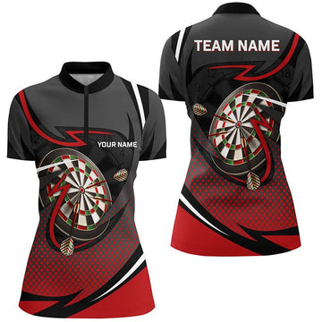 Rode Grijze Darts Quarter-Zip Shirt voor Dames L1349