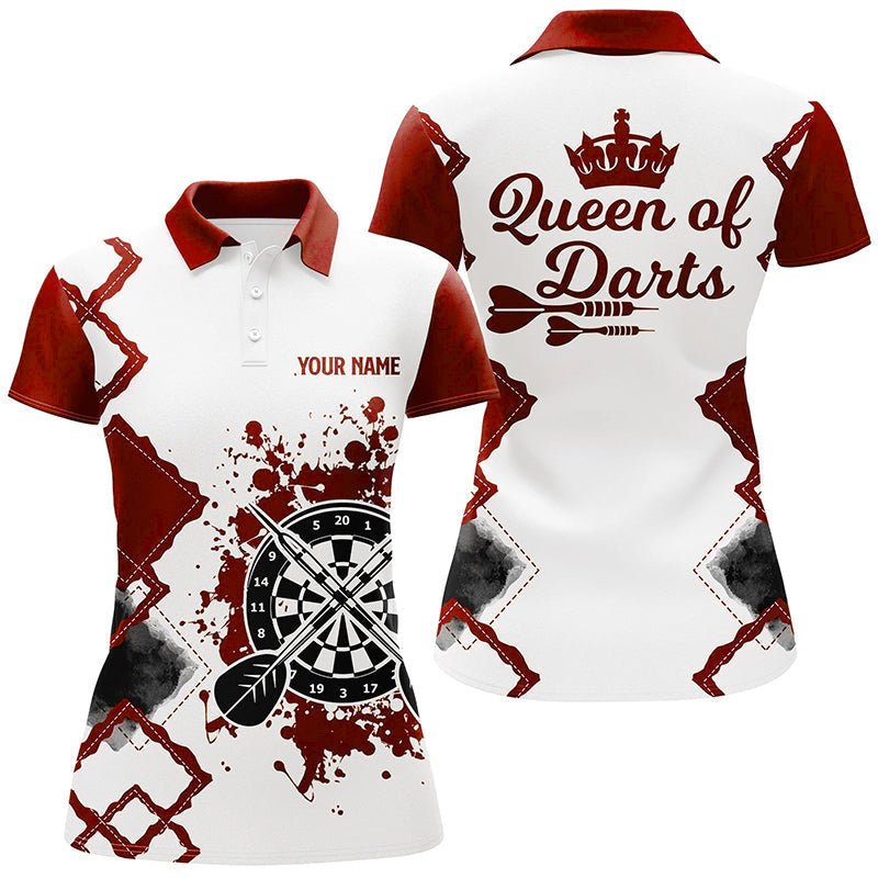 Dames Poloshirt 'Koningin van Darts' in Rood en Wit H7563