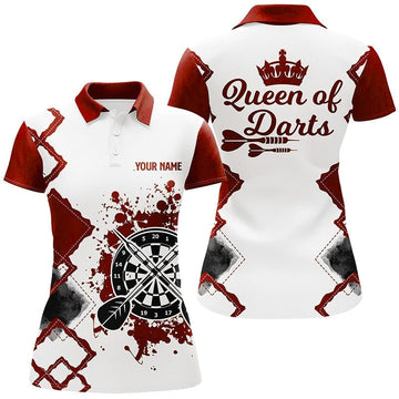 Dames Poloshirt 'Koningin van Darts' in Rood en Wit H7563