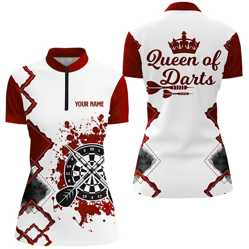 Dames Rood-Witte Darts Quarter-Zip Trui 'Darts Koningin' H7563