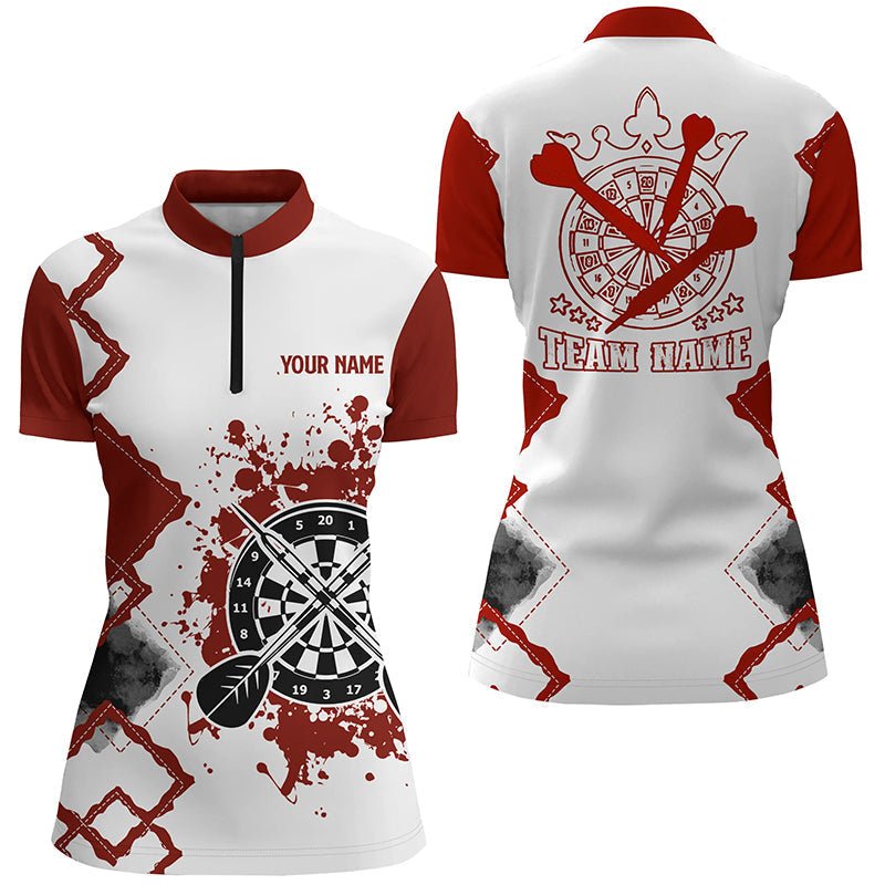 Dames Rood-Witte Darts 1/4 Zip Shirt P965