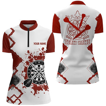 Dames Rood-Witte Darts 1/4 Zip Shirt P965