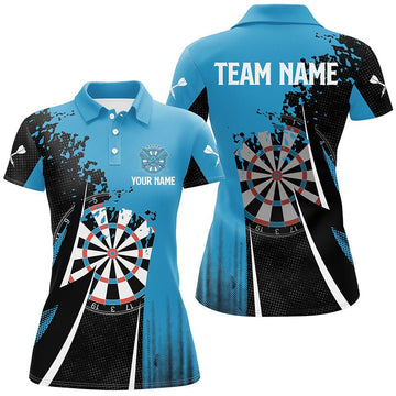 Op Maat Gemaakt Dames Darts Polo Shirt in Zwart en Blauw L181