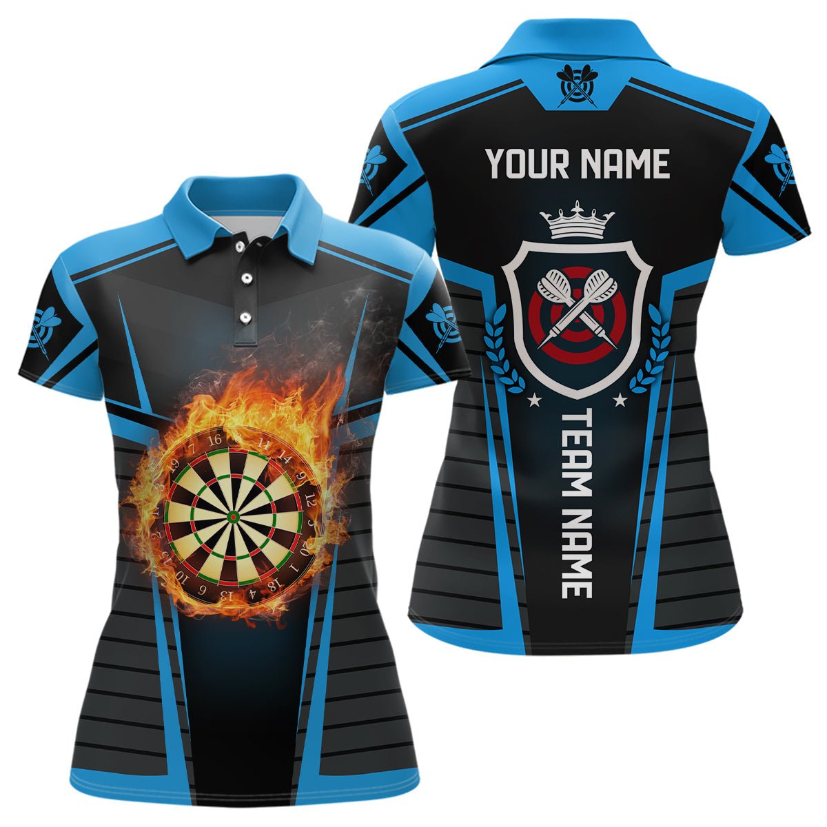 Dames Dartshirt met Vlammen in Zwart en Blauw L612