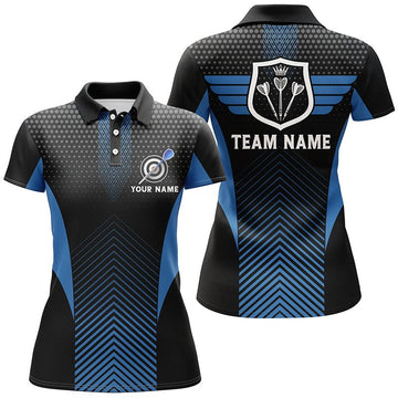 Dames Polo Shirt met Geometrische Darts in Zwart en Blauw P747