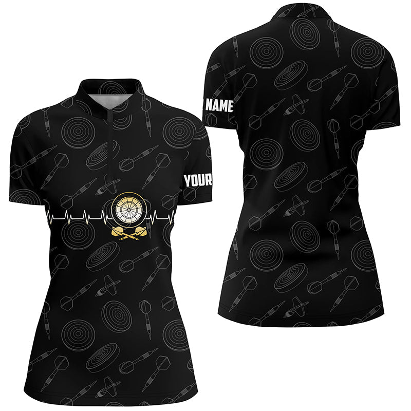 Dames Zwarte Dart 1/4 Zip Trui met Hartslagpatroon Z93