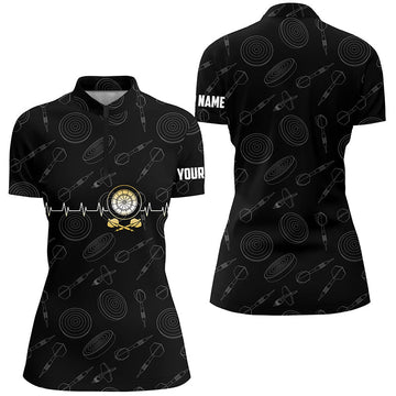 Dames Zwarte Dart 1/4 Zip Trui met Hartslagpatroon Z93