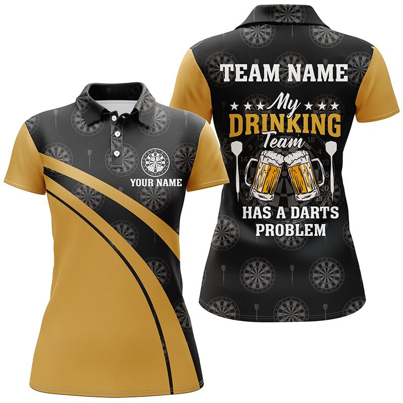 Dames Polo Shirt voor de Bier Darts Team - Zwart Geel L41