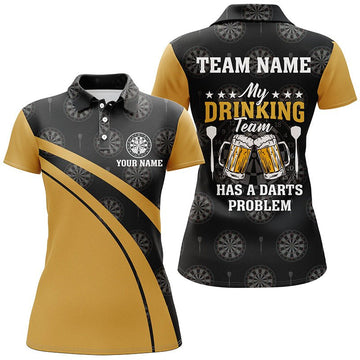 Dames Polo Shirt voor de Bier Darts Team - Zwart Geel L41