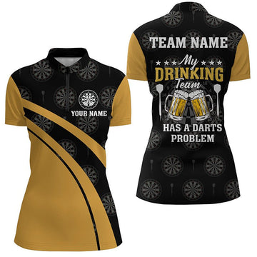 Dames Dartshirt met Kwartrits in Zwart en Geel A205