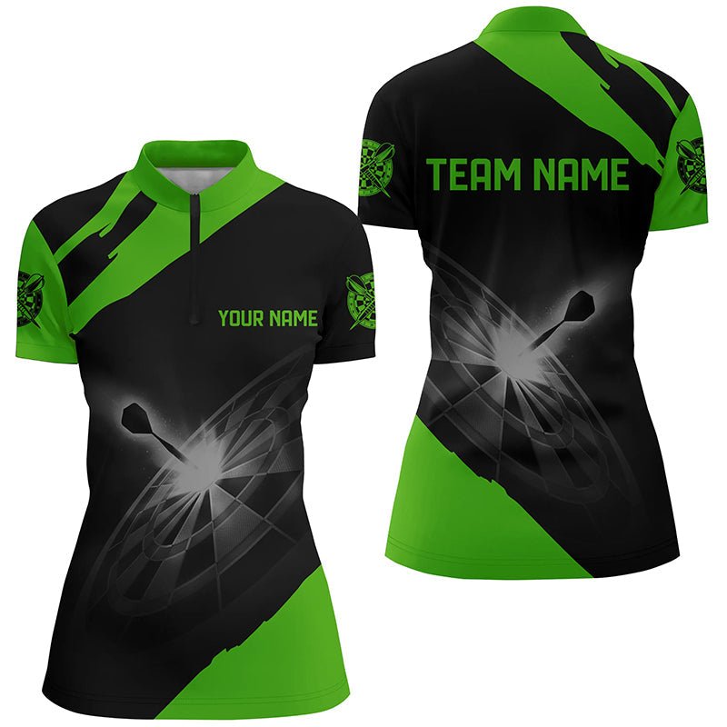 Zwart en Groen Darts Shirt met Rits voor Dames L1396