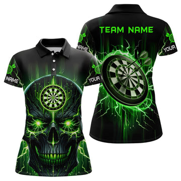 Dames Polo Shirt met Creepy Skull in Zwart en Groen - L1432