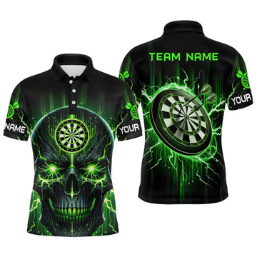 Heren Polo Shirt met Darts en Skull Motief - Zwart en Groen L1432