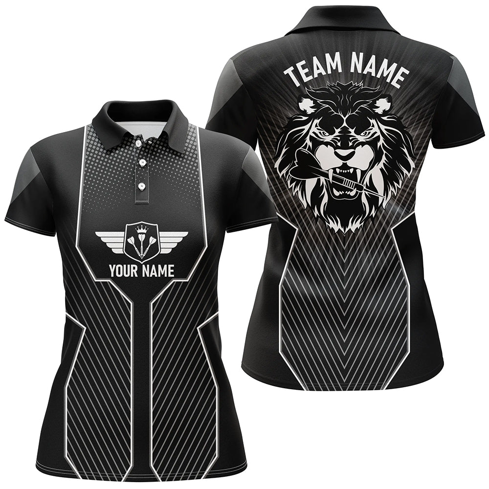 Dames Zwarte Leeuw Dart Polo Shirt op Maat Q587