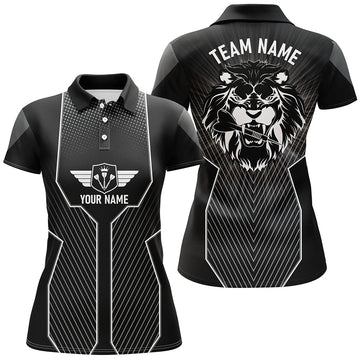 Dames Zwarte Leeuw Dart Polo Shirt op Maat Q587