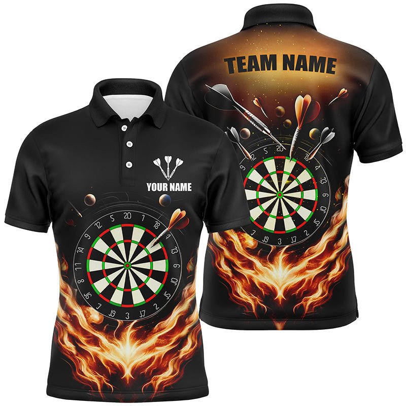 Heren Dart Polo Shirt met Vuurvlammen in Zwart en Oranje L1372