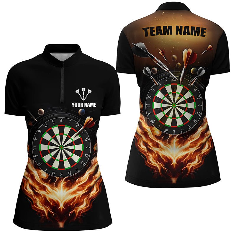 Vuurvlammen Darts Quarter Zip Shirt voor Dames - Zwart en Oranje L1372
