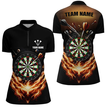 Vuurvlammen Darts Quarter Zip Shirt voor Dames - Zwart en Oranje L1372