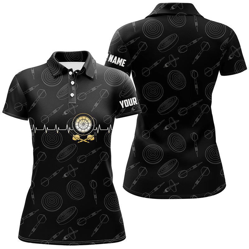 Dames Zwarte Darts Polo met Dartbord Hartslagpatroon S630