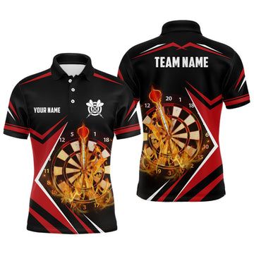 Heren Darts Polo met Vuurvlammen in Zwart en Rood L1388