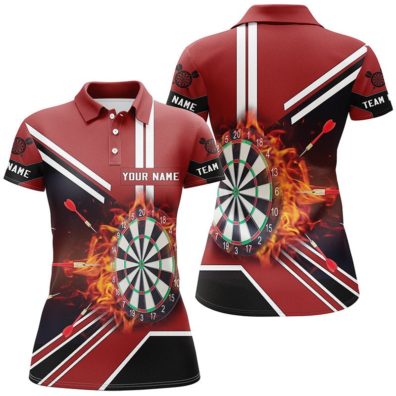 Dartbord Polo Shirt met Vlammen voor Dames - Zwart en Rood X606