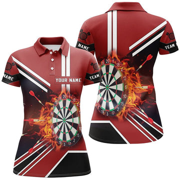 Dartbord Polo Shirt met Vlammen voor Dames - Zwart en Rood X606