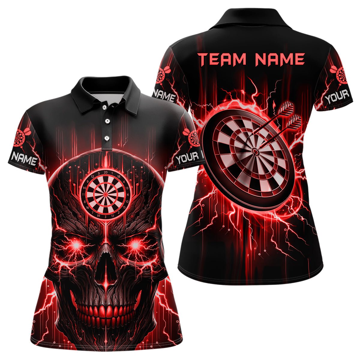 Dames Polo Shirt met Zwart-Rode Doodskop Darts L1433