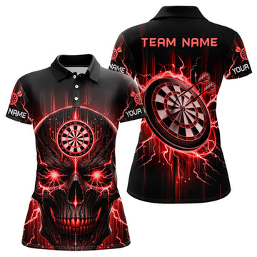 Dames Polo Shirt met Zwart-Rode Doodskop Darts L1433